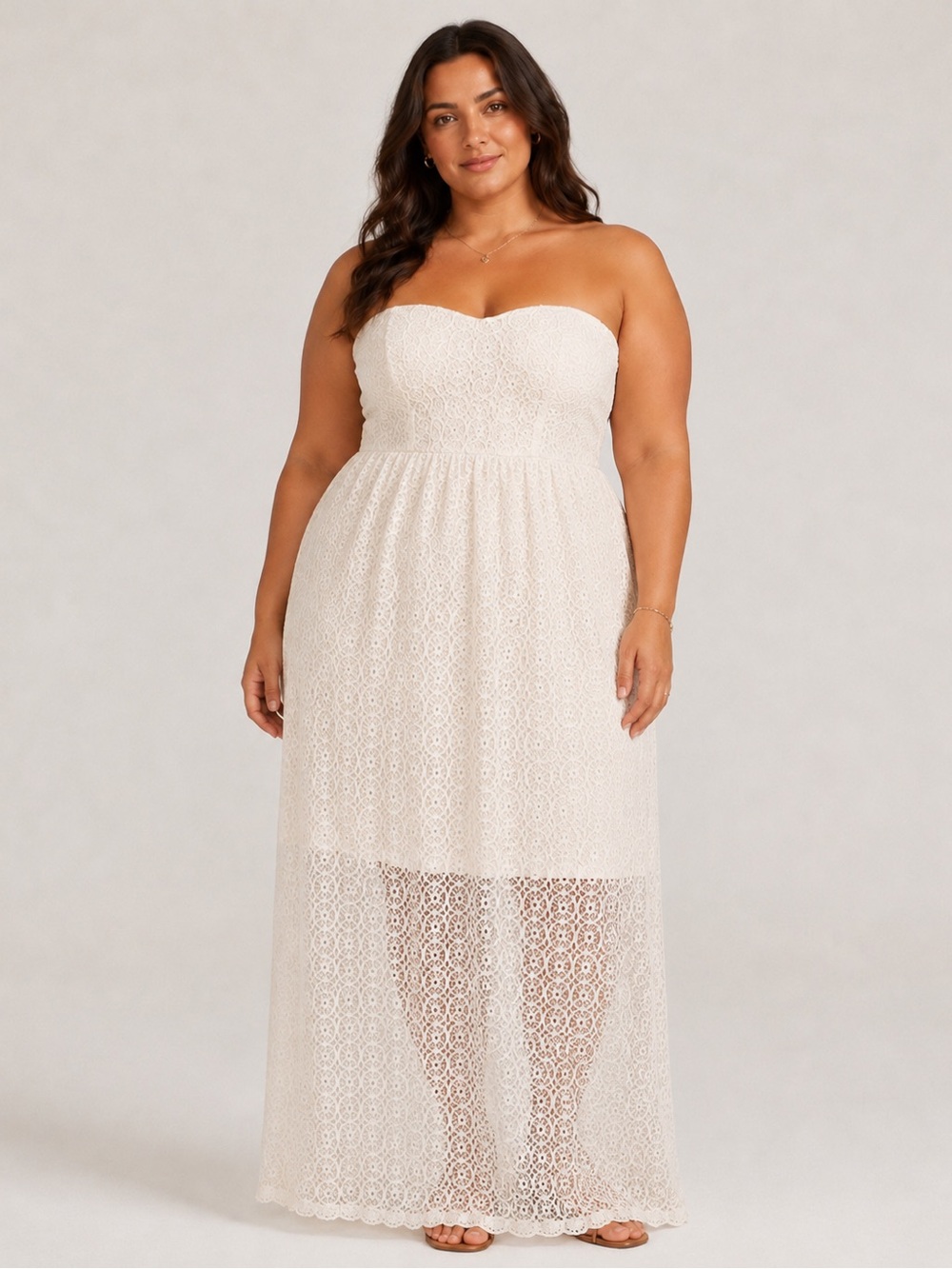 No Boundaries XL 15/17 Ivory Lace Strapless Maxi Dress Sweetheart Lined